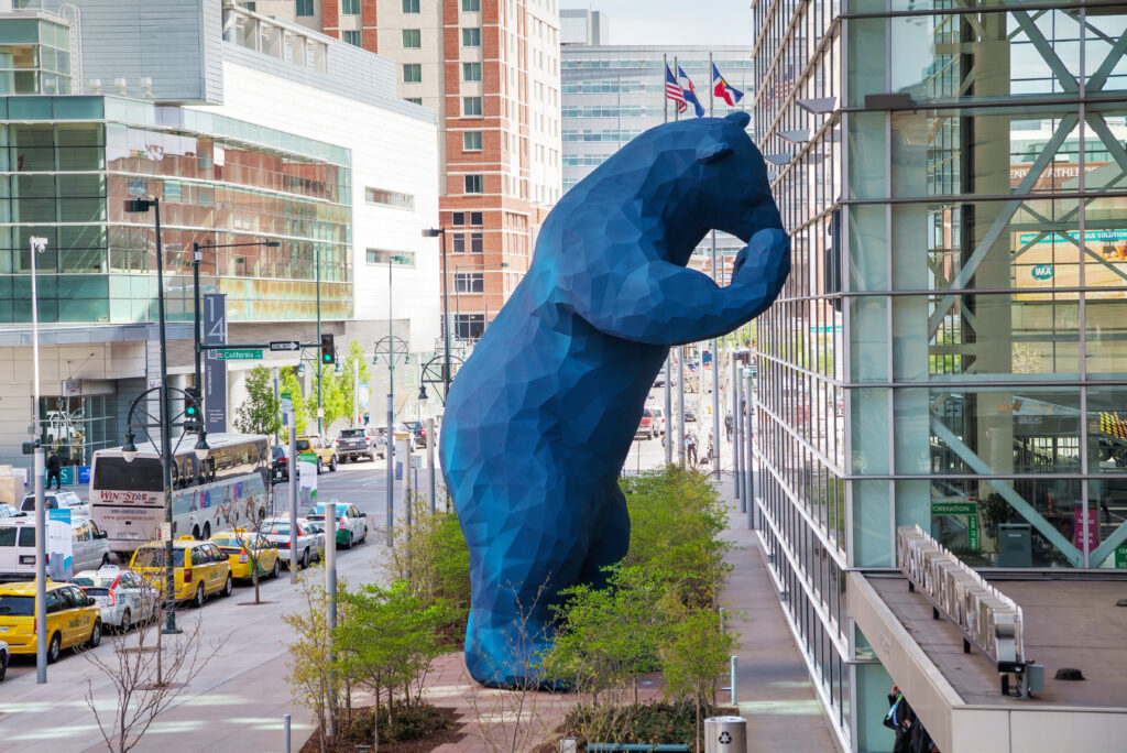 The giant blue bear sculpture at the Colorado Convention Center. Photo credit: AndreyKrav.