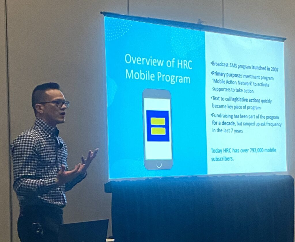 James Servino, Director, Digital Fundraising and Mobilization Human Rights Campaign, presenting at NTC23.